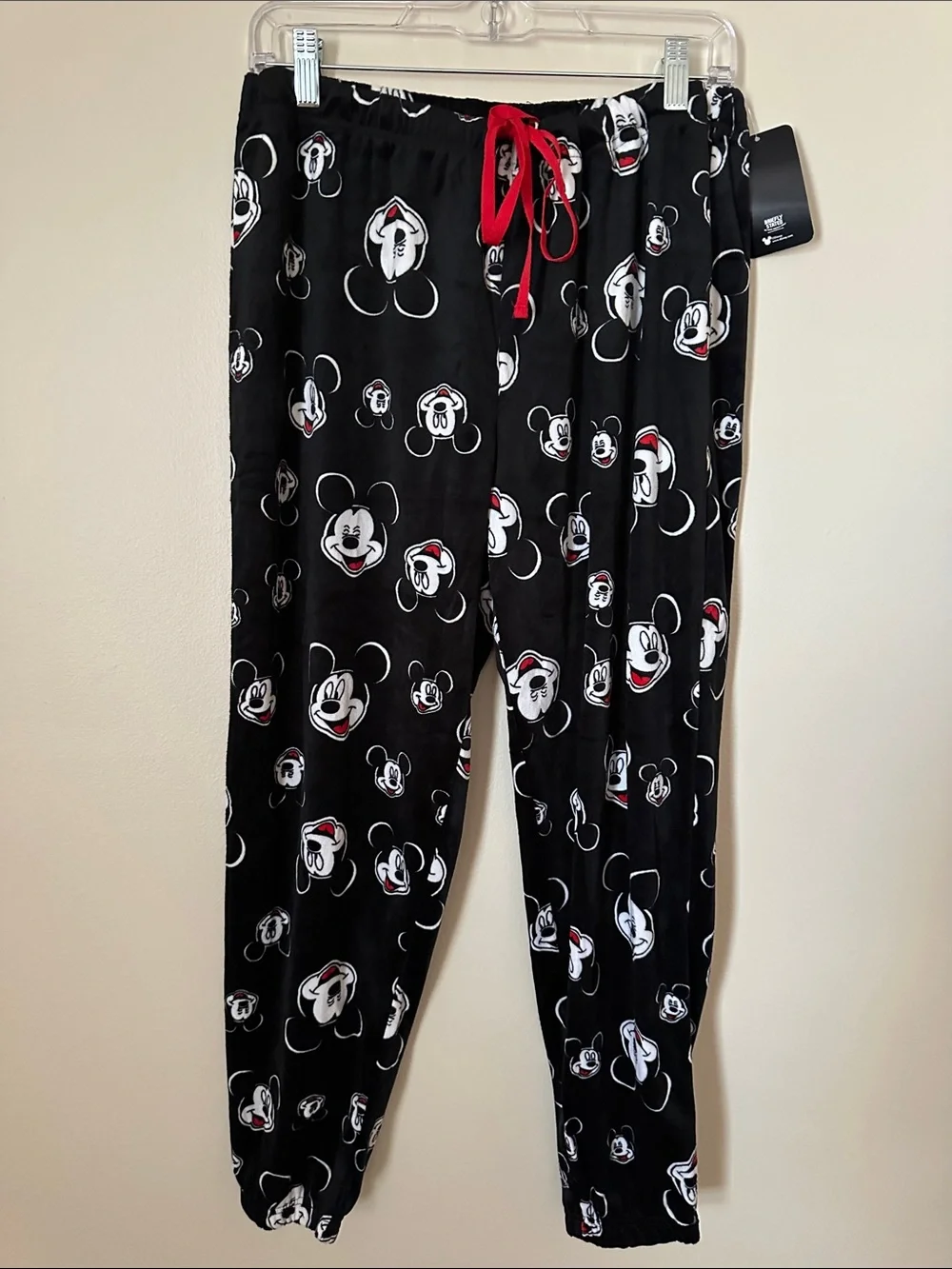 Disney Black Mickey Mouse Print Pajama Pants with Red Drawstring - Picture 1 of 1